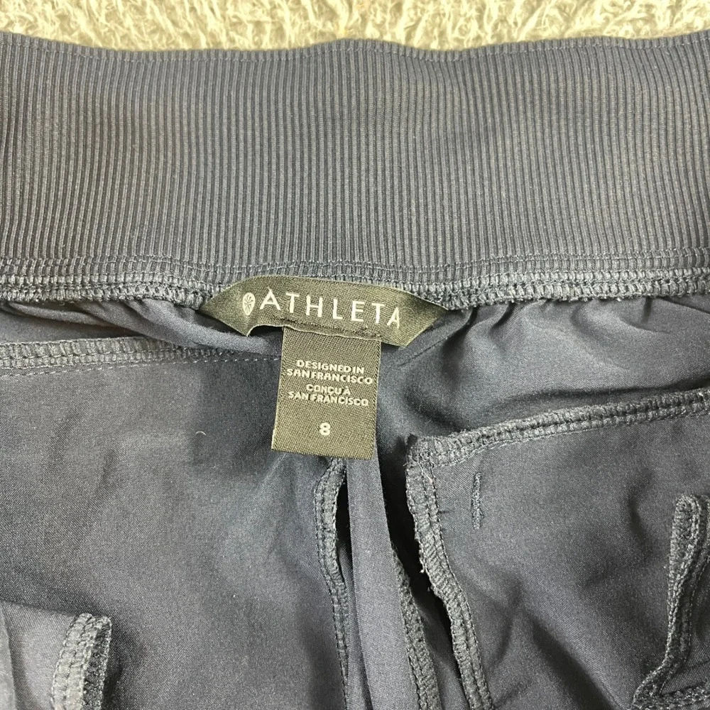 Athleta Navy Blue Ribbed Waistband Straight Leg Active Travel Pants Womens 8 - Picture 2 of 8
